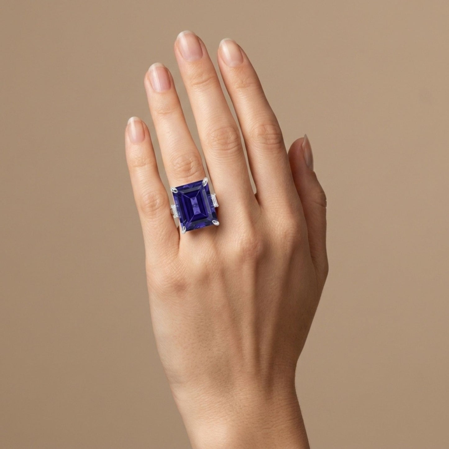 14K 11.64ct Emerald Cut Blue Wing Tanzanite 0.50cttw VS White Diamonds Ring