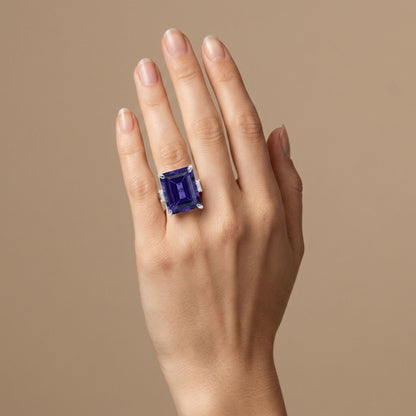14K 11.64ct Emerald Cut Blue Wing Tanzanite 0.50cttw VS White Diamonds Ring
