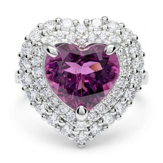 14K 2.34ct Heart Shape Copper Bearing Tourmaline 1.35cttw VS White Diamonds Ring