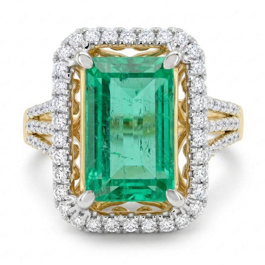 14K 2.43ct Emerald Cut Colombian Emerald 0.49cttw VS White Diamonds Ring