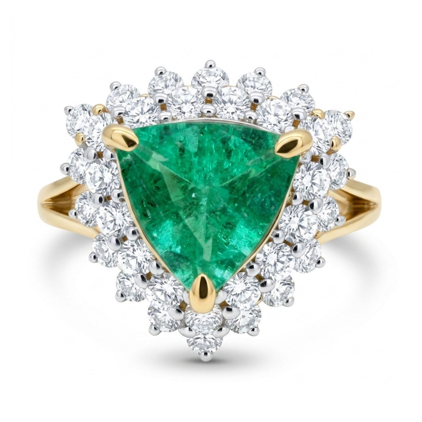 14K 1.00ct Trilliant Colombian Emerald 0.69cttw VS White Diamonds Ring