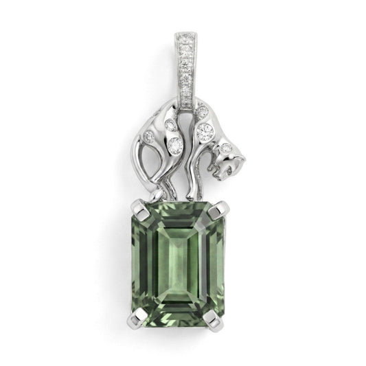 14K 5.85ct Emerald Cut Congo Tourmaline 0.16cttw VS White Diamonds Pendant
