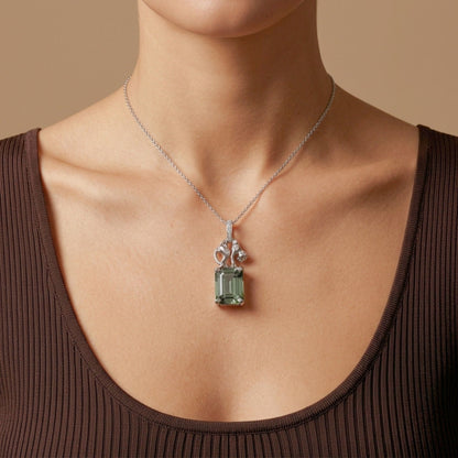 14K 5.85ct Emerald Cut Congo Tourmaline 0.16cttw VS White Diamonds Pendant