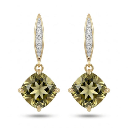 14K 5.19cttw Cushion Color Change Diaspore 0.18cttw VS White Diamonds Drop Earrings