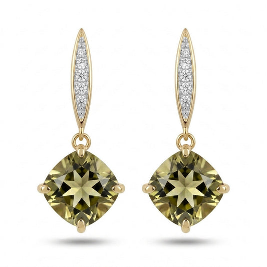 14K 5.19cttw Cushion Color Change Diaspore 0.18cttw VS White Diamonds Drop Earrings