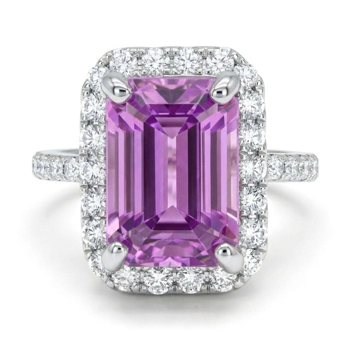 14K 4.63ct Emerald Cut Kunzite 0.57cttw VS White Diamonds Ring
