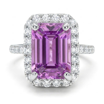 14K 4.63ct Emerald Cut Kunzite 0.57cttw VS White Diamonds Ring