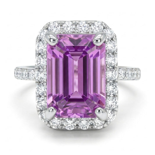 14K 4.63ct Emerald Cut Kunzite 0.57cttw VS White Diamonds Ring