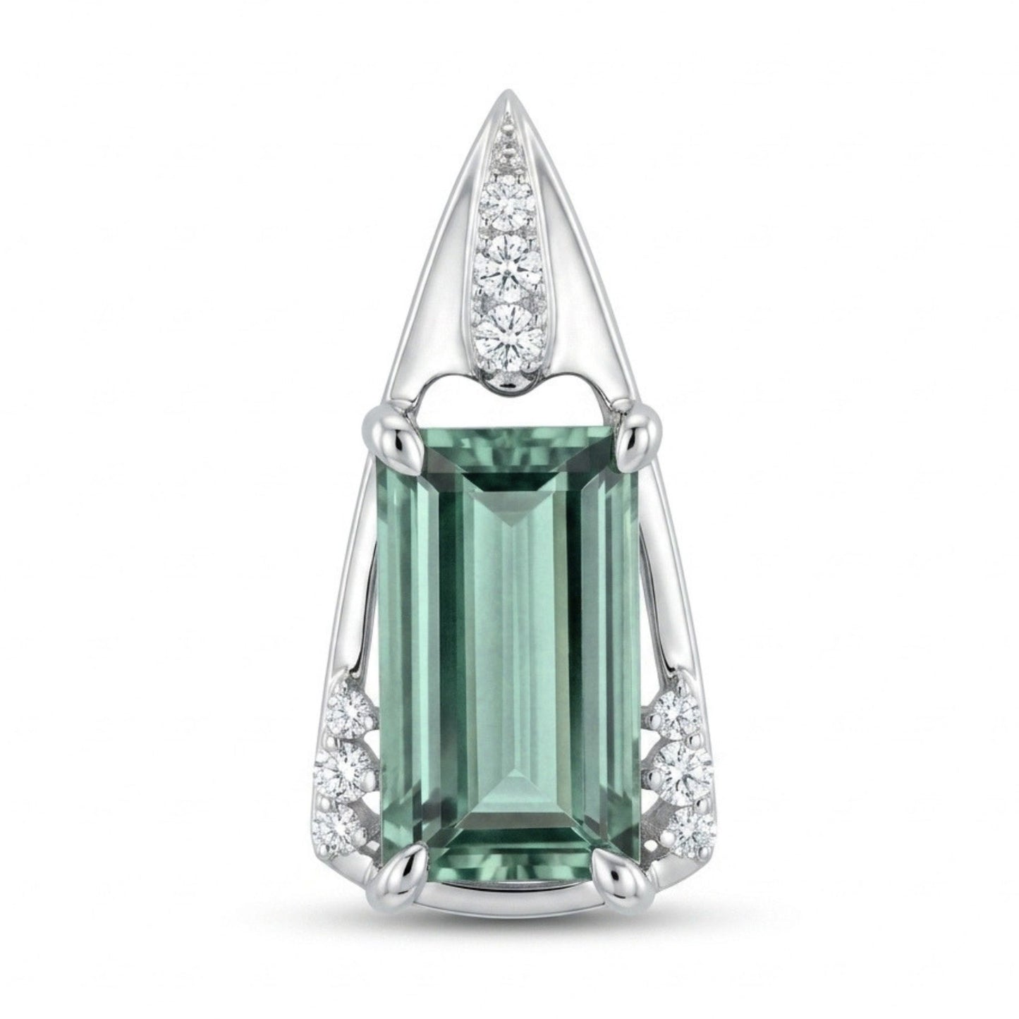 14K 4.41ct Emerald Cut Mint Tourmaline 0.24cttw VS White Diamonds Pendant