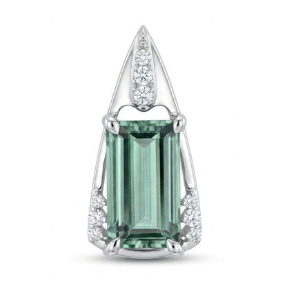 14K 4.41ct Emerald Cut Mint Tourmaline 0.24cttw VS White Diamonds Pendant