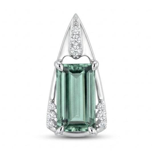 14K 4.41ct Emerald Cut Mint Tourmaline 0.24cttw VS White Diamonds Pendant