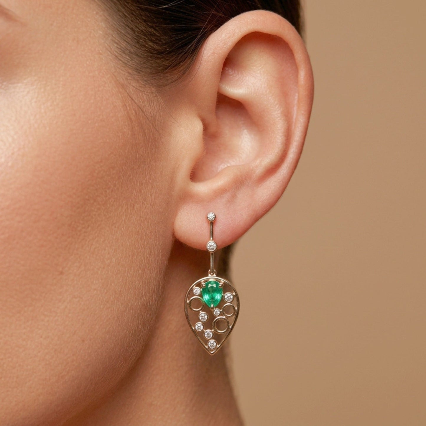 14K 1.05cttw Pear Shape Colombian Emerald 0.35cttw VS White Diamonds Drop Earrings