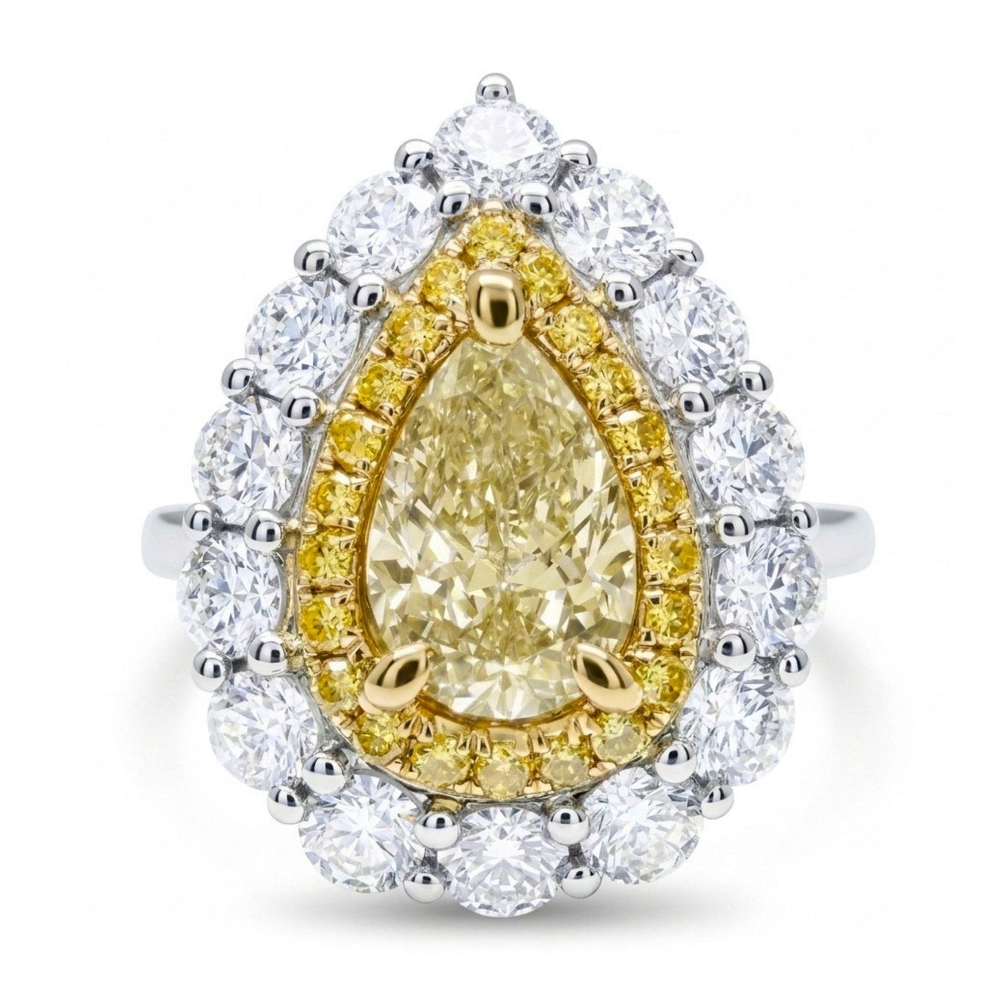 14K 1.00ct Pear Shape VS Yellow Diamond 1.26cttw Yellow & White Diamonds Ring