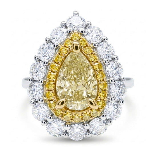 14K 1.00ct Pear Shape VS Yellow Diamond 1.26cttw Yellow & White Diamonds Ring