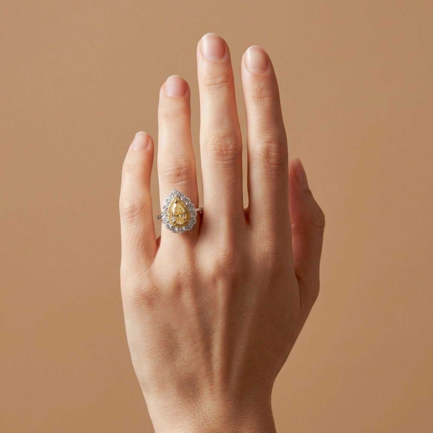 14K 1.00ct Pear Shape VS Yellow Diamond 1.26cttw Yellow & White Diamonds Ring