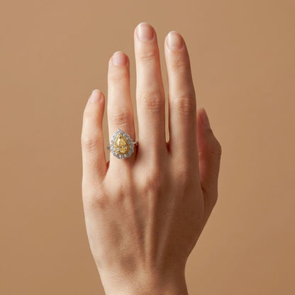 14K 1.00ct Pear Shape VS Yellow Diamond 1.26cttw Yellow & White Diamonds Ring