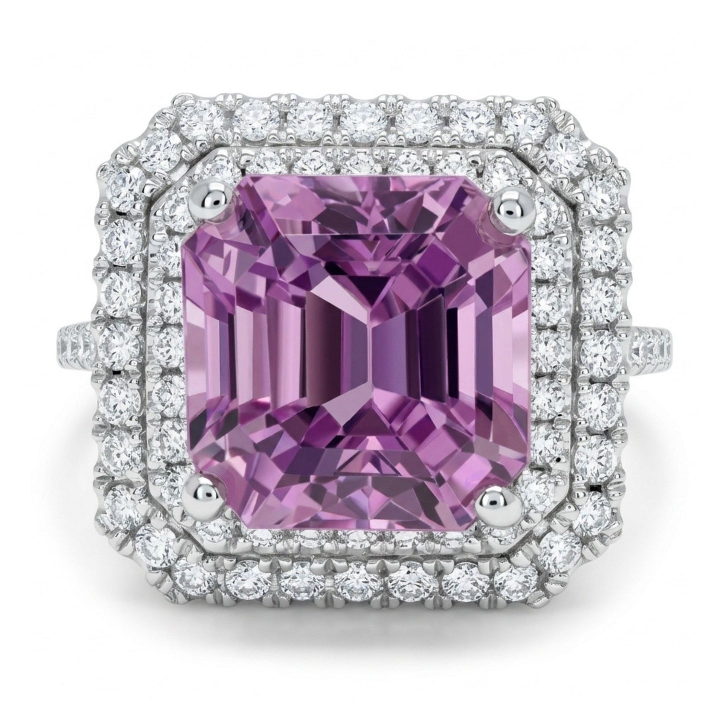 14K 4.70ct Asscher Cut Kunzite 0.58cttw VS White Diamonds Ring