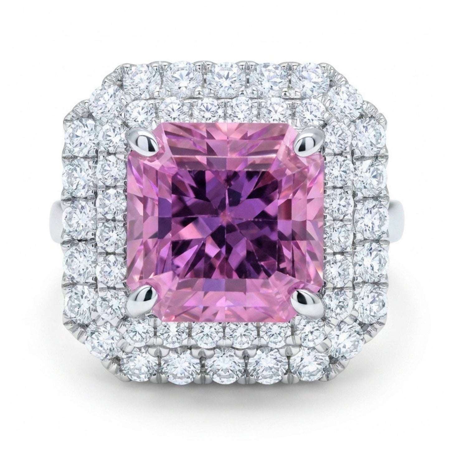 14K 4.90ct Asscher Cut Kunzite 1.06cttw VS White Diamonds Ring