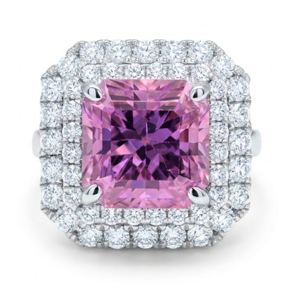 14K 4.90ct Asscher Cut Kunzite 1.06cttw VS White Diamonds Ring