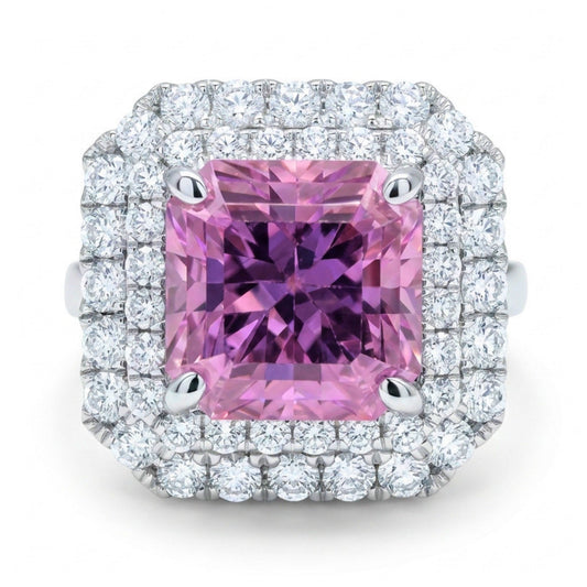 14K 4.90ct Asscher Cut Kunzite 1.06cttw VS White Diamonds Ring