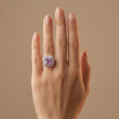 14K 4.90ct Asscher Cut Kunzite 1.06cttw VS White Diamonds Ring