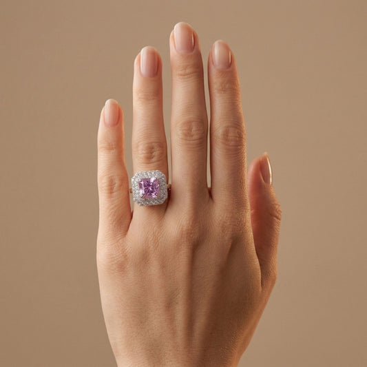 14K 4.90ct Asscher Cut Kunzite 1.06cttw VS White Diamonds Ring
