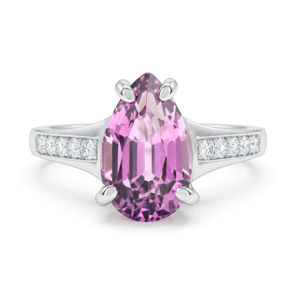 14K 2.34ct Pear Shape Kunzite 0.14cttw VS White Diamonds Ring