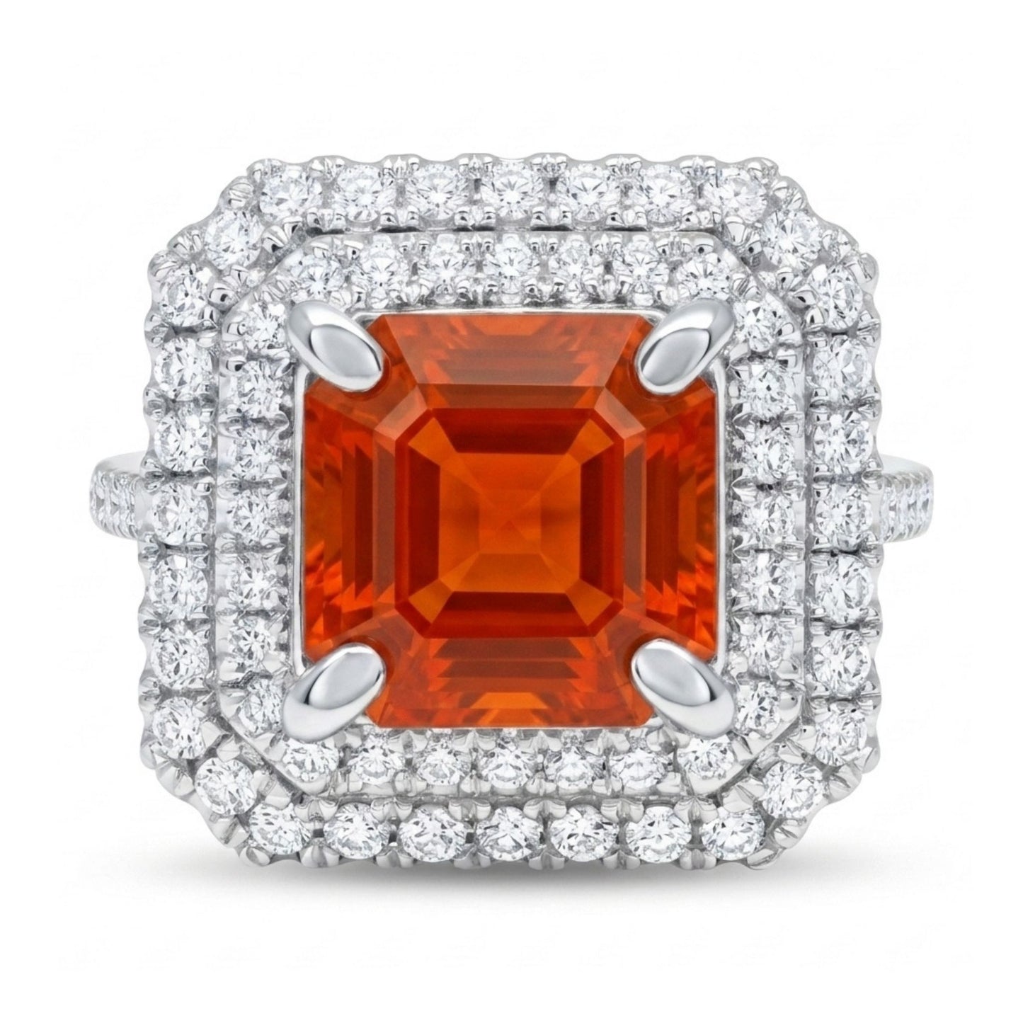 14K 1.22ct Asscher Cut Fire Opal 0.58cttw VS White Diamonds Ring