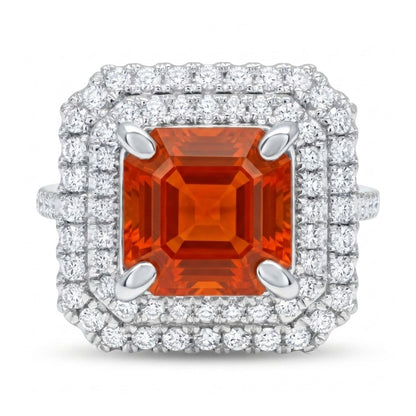 14K 1.22ct Asscher Cut Fire Opal 0.58cttw VS White Diamonds Ring