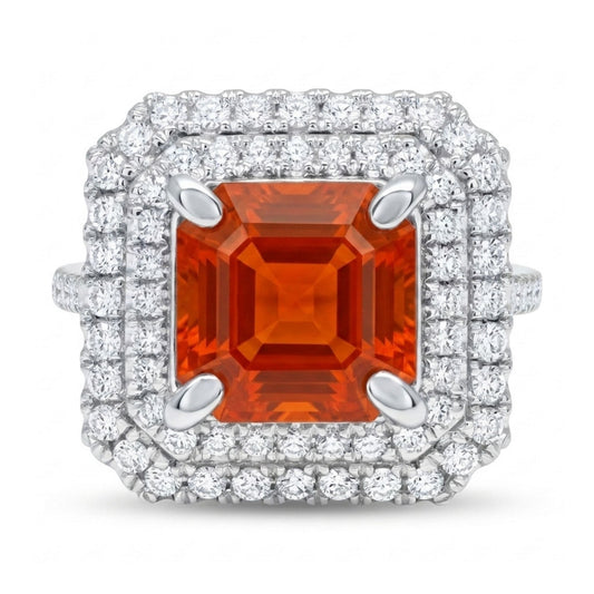 14K 1.22ct Asscher Cut Fire Opal 0.58cttw VS White Diamonds Ring