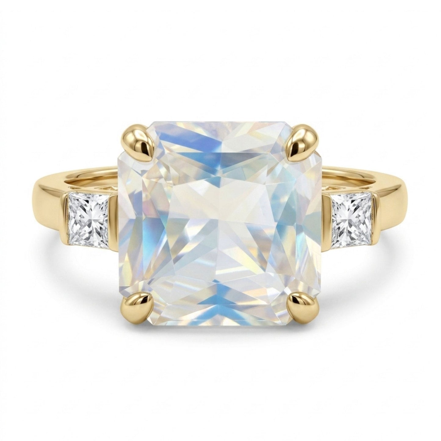 14K 3.26ct Radiant Cut Moonstone 0.22cttw VS White Diamonds Ring