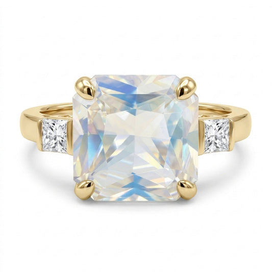 14K 3.26ct Radiant Cut Moonstone 0.22cttw VS White Diamonds Ring