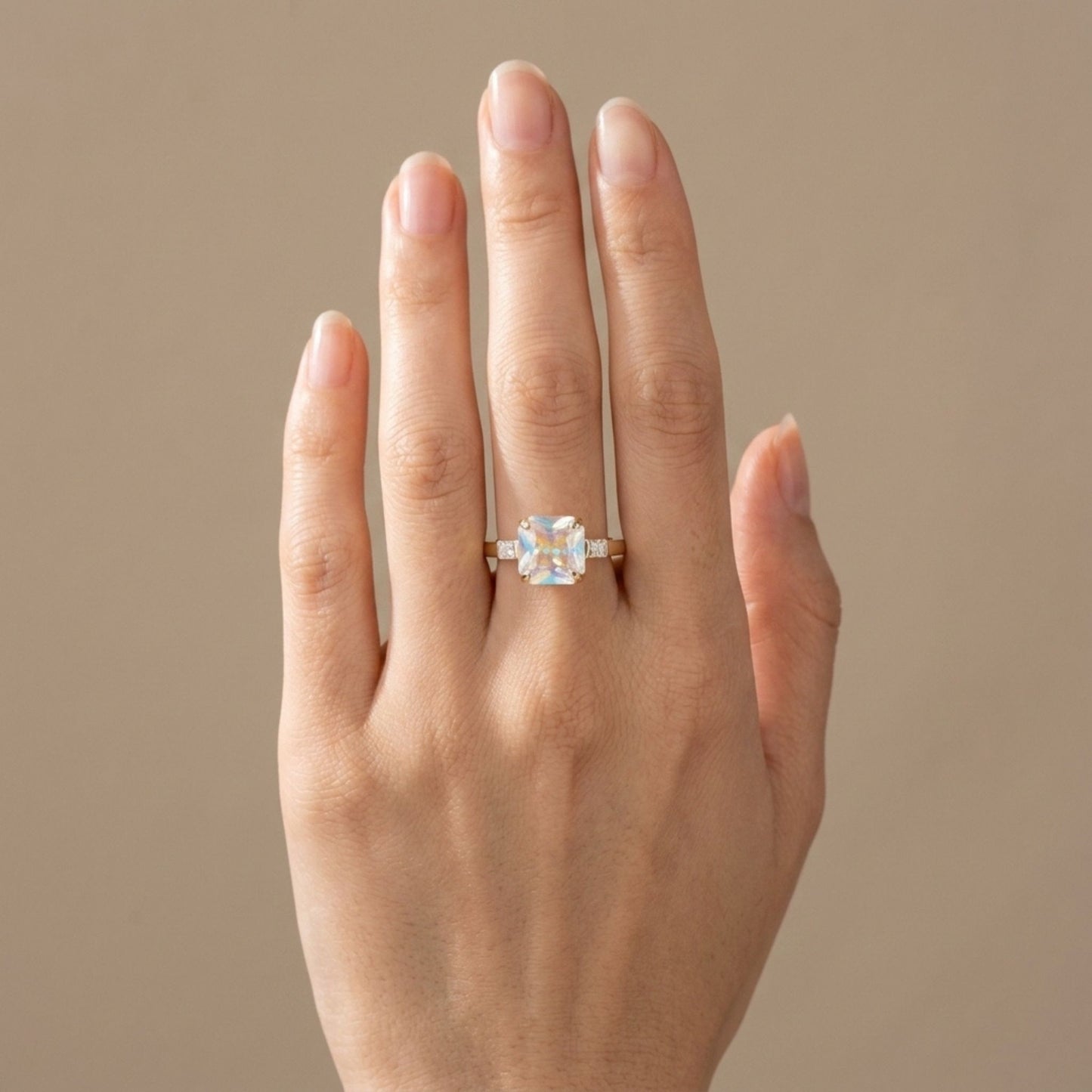 14K 3.26ct Radiant Cut Moonstone 0.22cttw VS White Diamonds Ring
