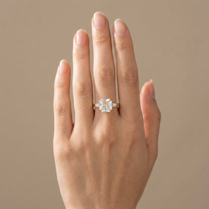 14K 3.26ct Radiant Cut Moonstone 0.22cttw VS White Diamonds Ring