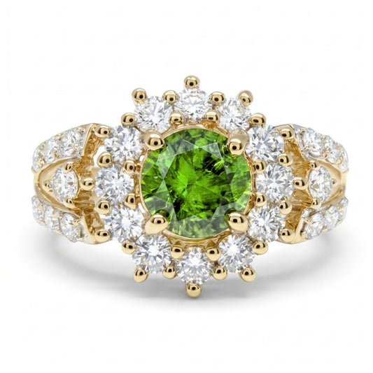 14K 0.73ct Round Russian Demantoid 0.72cttw VS White Diamonds Ring