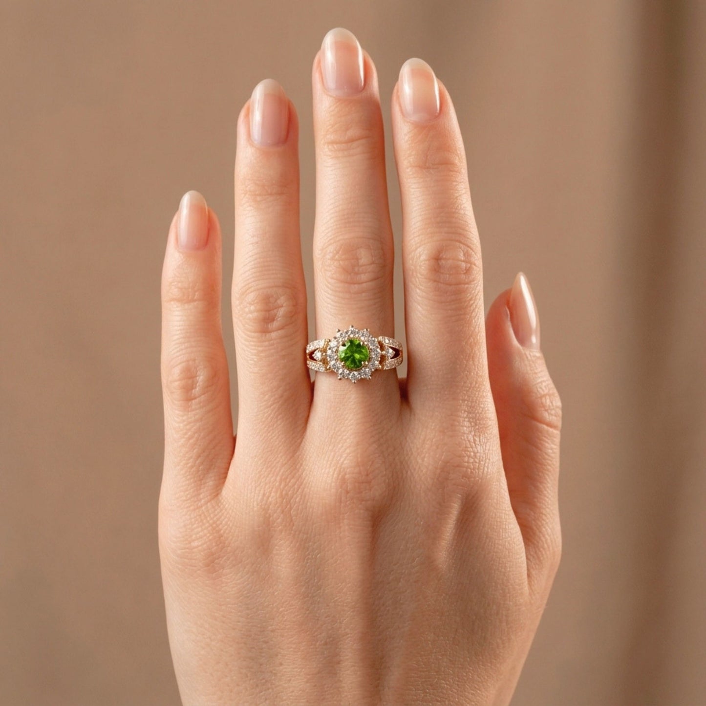 14K 0.73ct Round Russian Demantoid 0.72cttw VS White Diamonds Ring