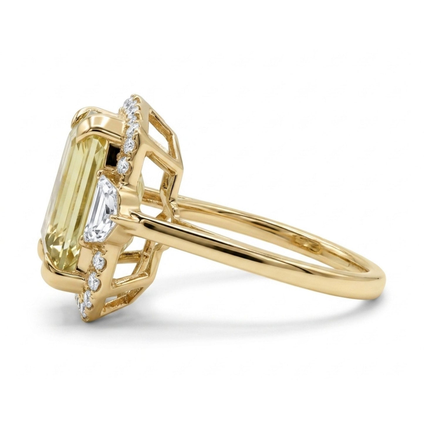 14K 5.50ct Emerald Cut Yellow Tourmaline 0.55cttw VS White Diamonds Ring