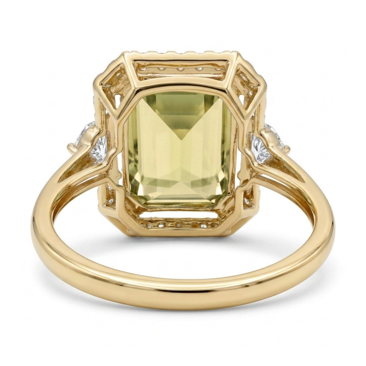 14K 5.50ct Emerald Cut Yellow Tourmaline 0.55cttw VS White Diamonds Ring