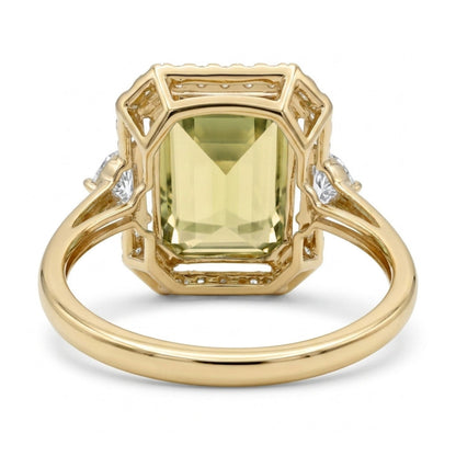 14K 5.50ct Emerald Cut Yellow Tourmaline 0.55cttw VS White Diamonds Ring