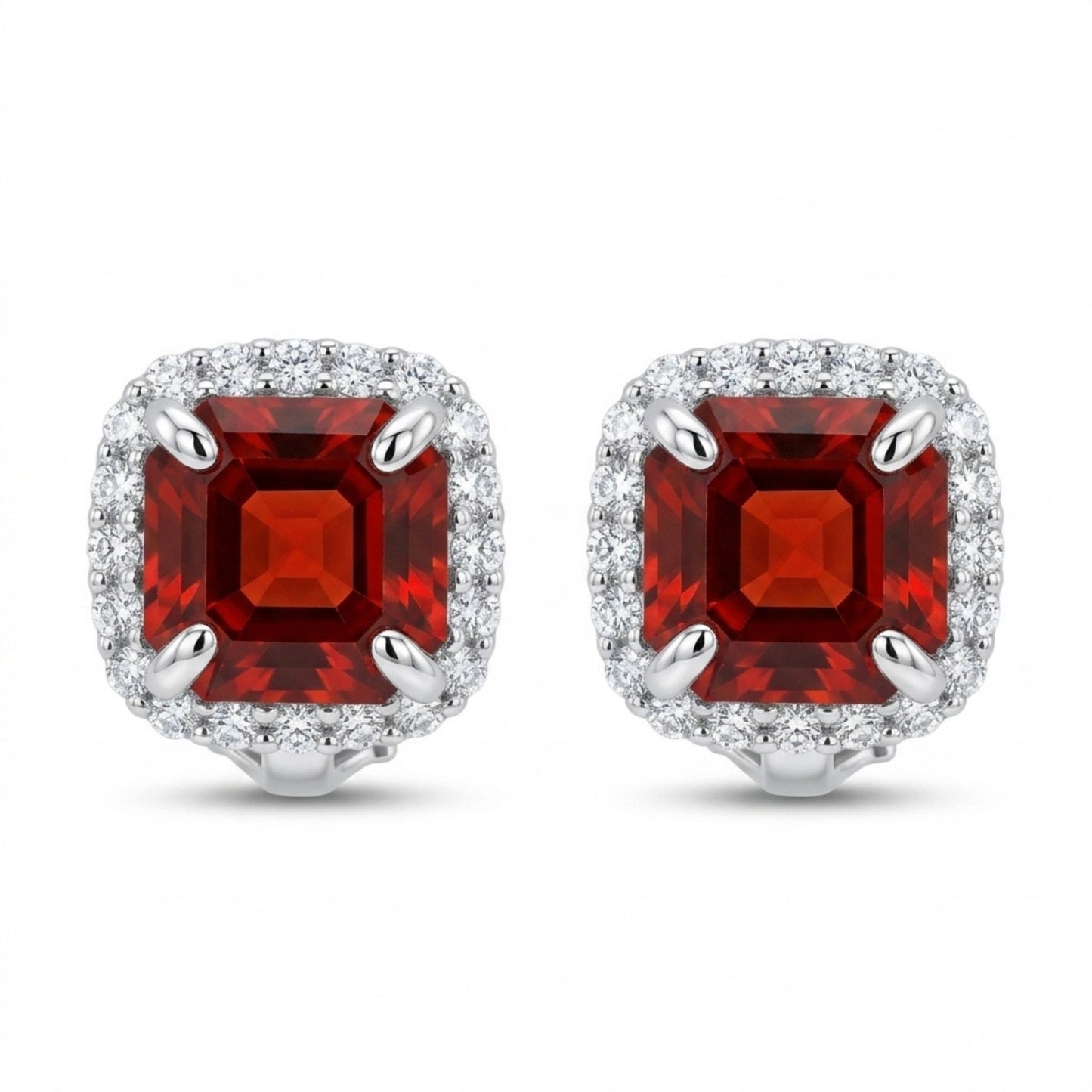 14K 3.24cttw Asscher Cut Fire Opal 0.76cttw VS White Diamonds StudEarrings