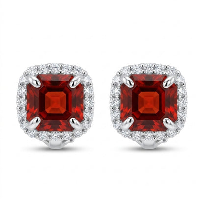 14K 3.24cttw Asscher Cut Fire Opal 0.76cttw VS White Diamonds StudEarrings