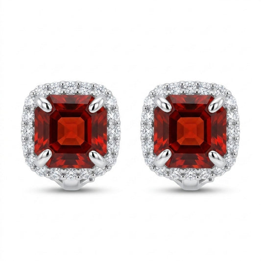 14K 3.24cttw Asscher Cut Fire Opal 0.76cttw VS White Diamonds StudEarrings