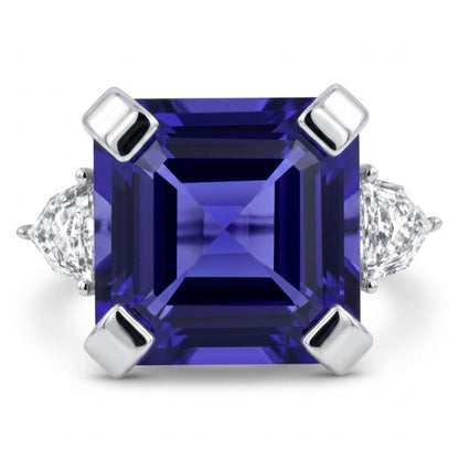 14K 6.28ct Asscher Cut Blue Wing Tanzanite 0.35cttw VS White Diamond Ring