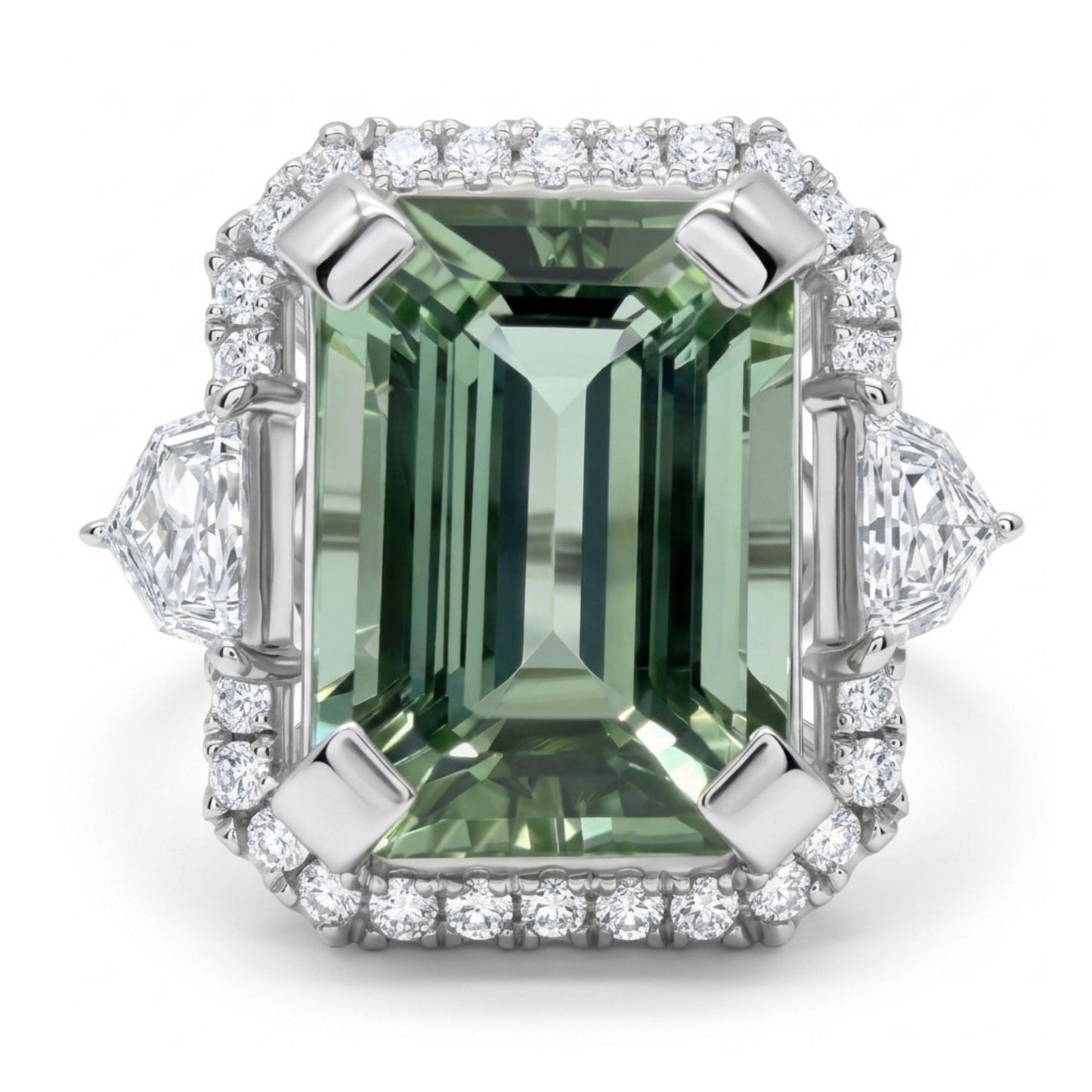 14K 5.07ct Emerald Cut Mint Tourmaline 0.55cttw VS White Diamonds Ring