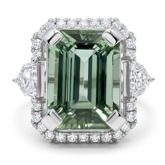 14K 5.07ct Emerald Cut Mint Tourmaline 0.55cttw VS White Diamonds Ring