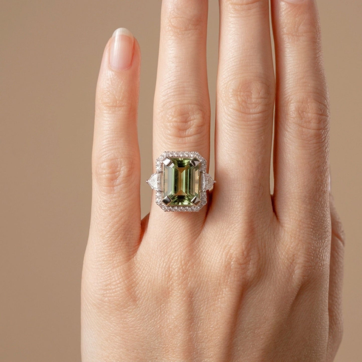 14K 5.07ct Emerald Cut Mint Tourmaline 0.55cttw VS White Diamonds Ring