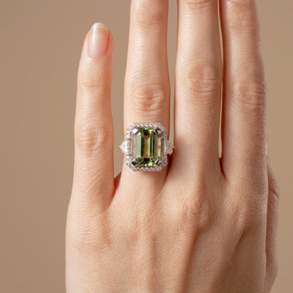 14K 5.07ct Emerald Cut Mint Tourmaline 0.55cttw VS White Diamonds Ring