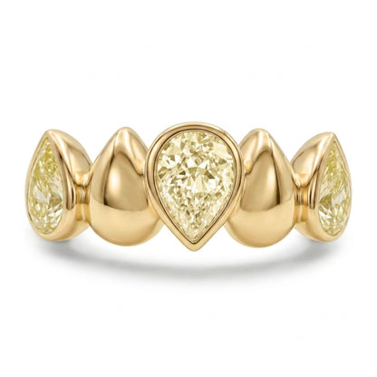 14K 1.15cttw Pear Shape VS Yellow Diamond Band Ring