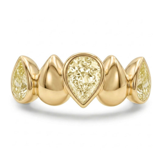 14K 1.15cttw Pear Shape VS Yellow Diamond Band Ring