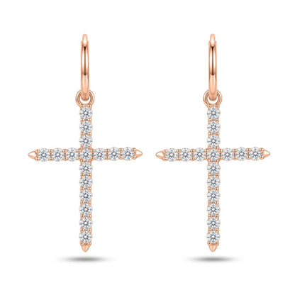 14K 1.00cttw Round VS White Diamond Cross Drop Earrings